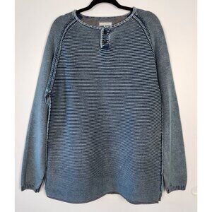 Carbon2Cobalt New Men's 100% Cotton Blue Ribbed Knit Henley Sweater, Large, Gorp